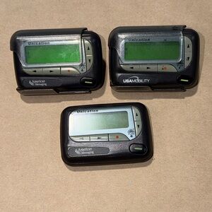 3-American Messaging Black & Silver Unication Pager Beepers System.